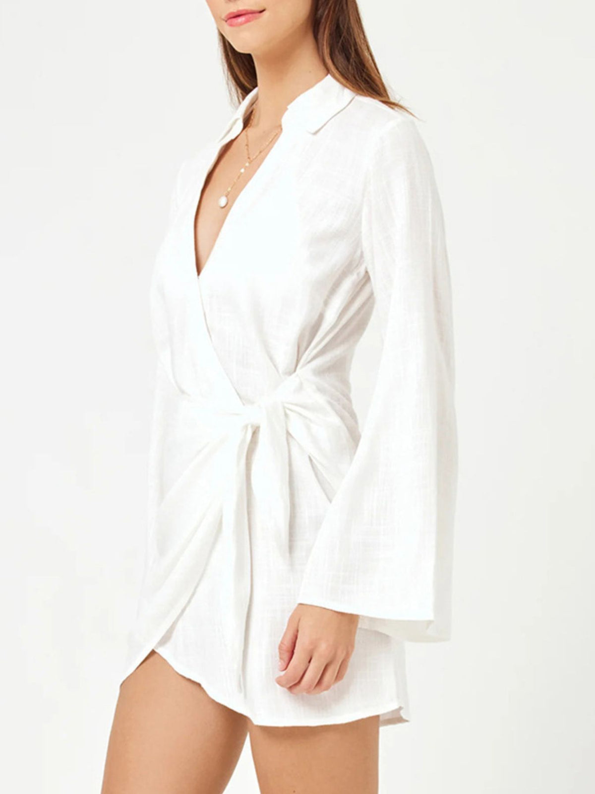 Tied Long Sleeve Cover Up Dress - Lilixa.store