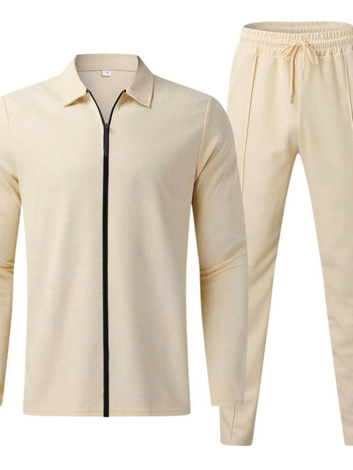 Men's Full Size Zip Up Top and Pants Set Plus Size in Khaki