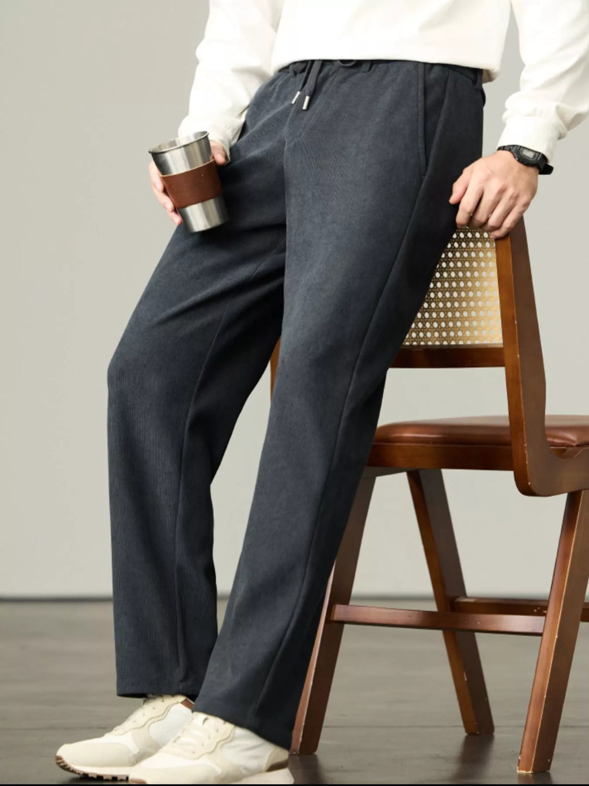 Men's Plus Size Casual Corduroy Drawstring Pants, view 2