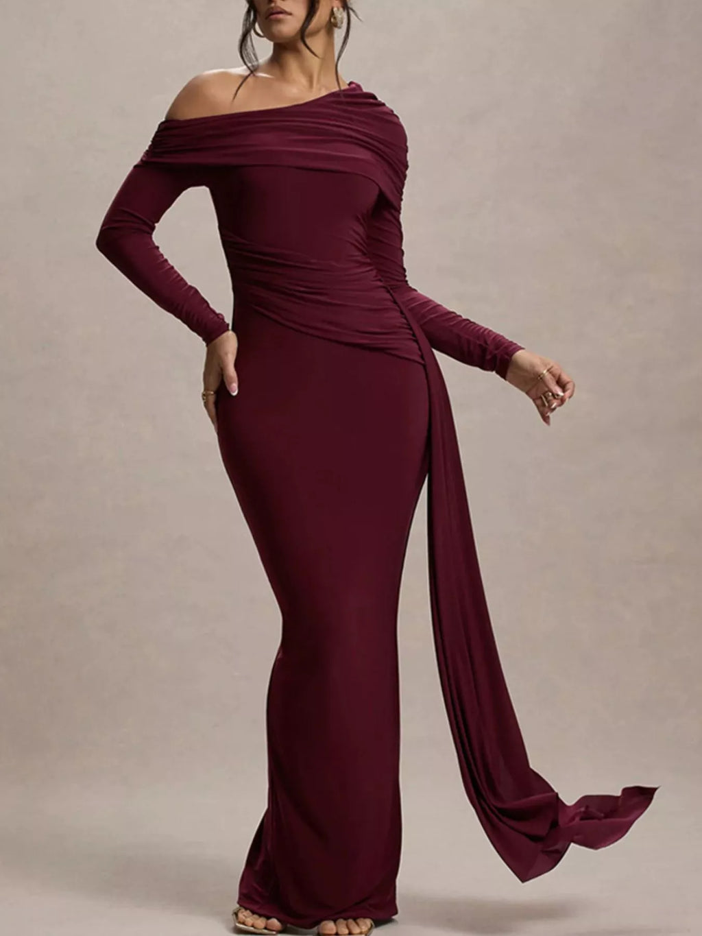 One-Shoulder Ruched Maxi Dress - Lilixa.store
