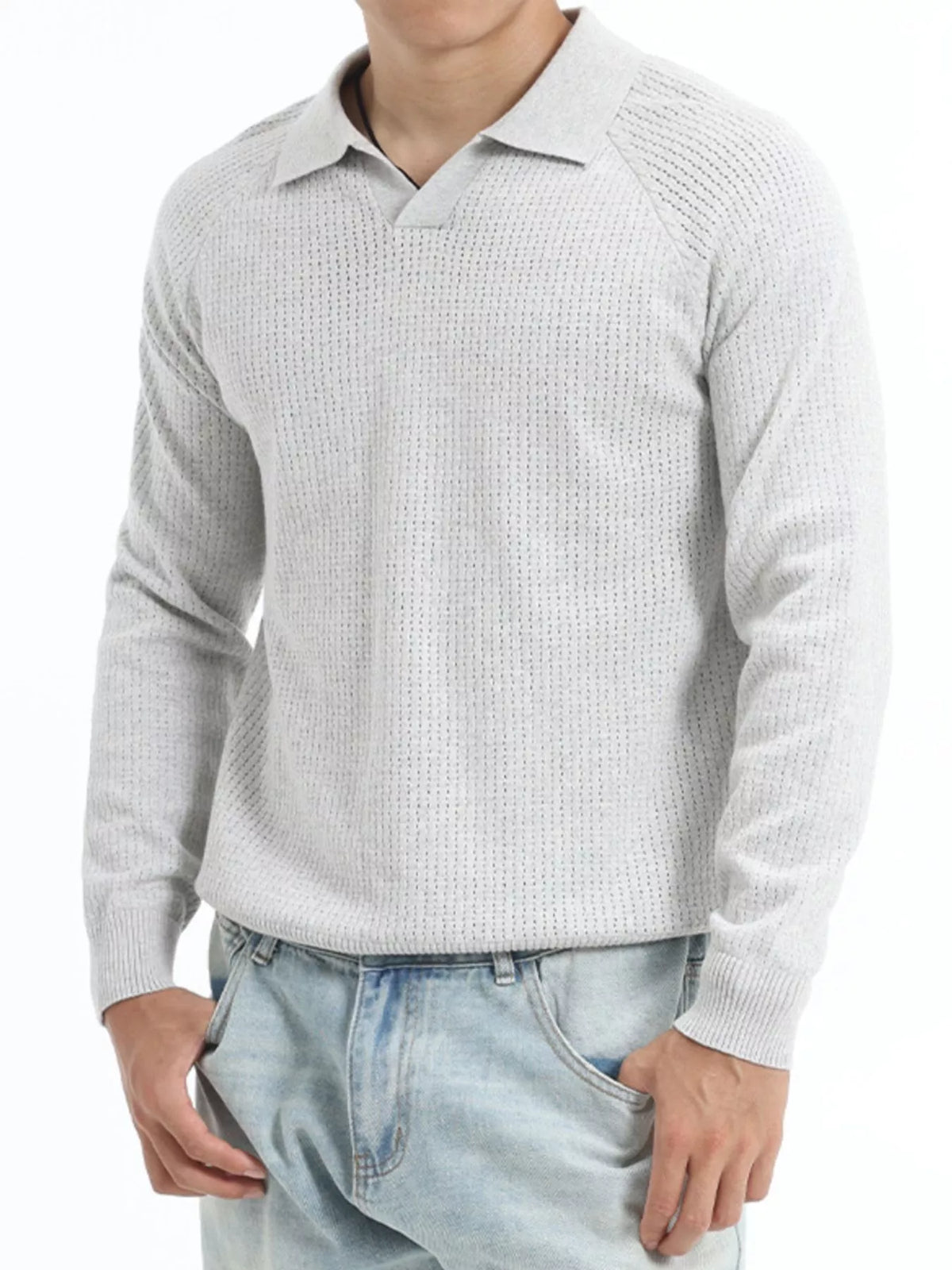 Men's Plus Size Textured Polo Collar Knit Top