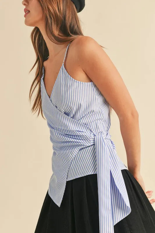 Aemi + Co Side Knotted Surplice Striped Cami - Lilixa.store