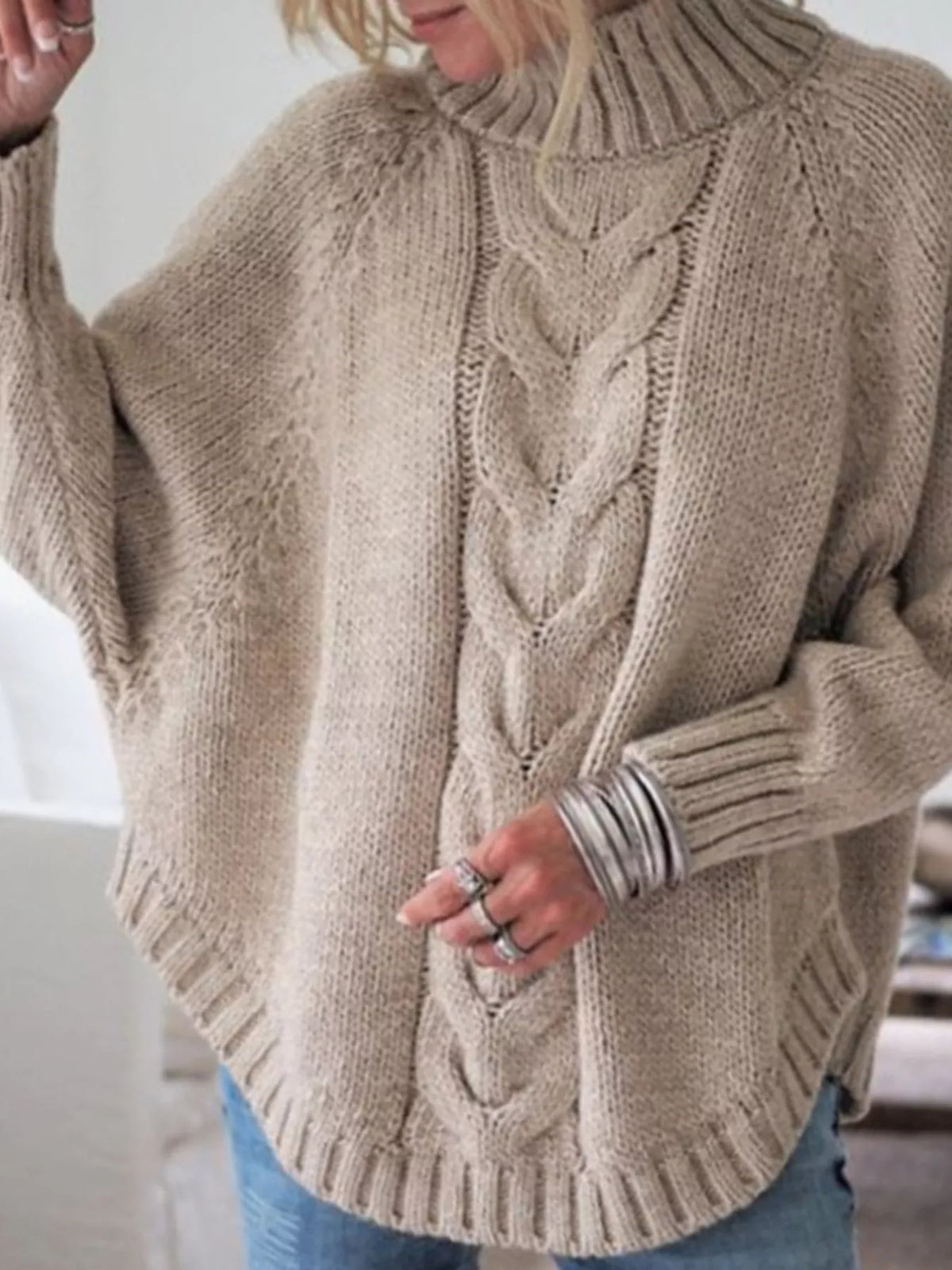 Cable-Knit Long Sleeve Sweater - Lilixa.store