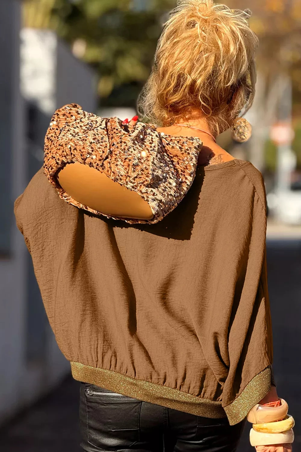 V-Neck Button Up Shirt in Caramel, view 6