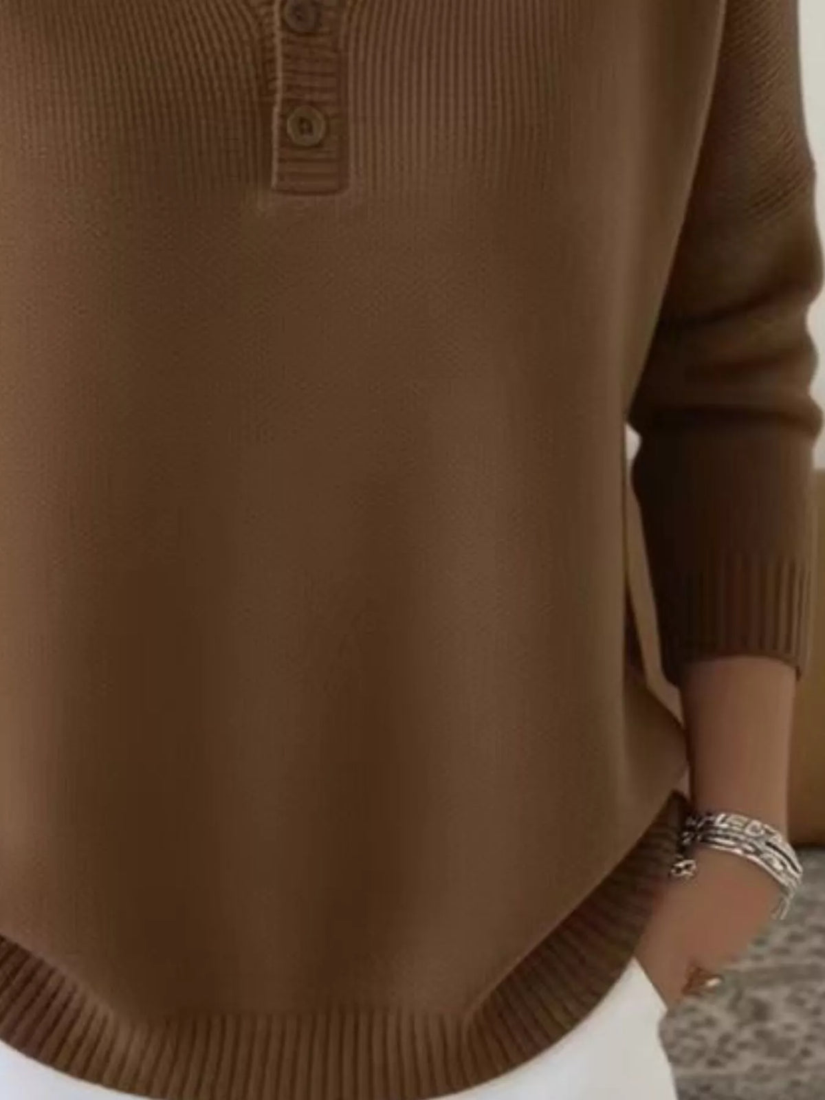 Full Size Button Detail Ribbed Knit Sweater Plus Size