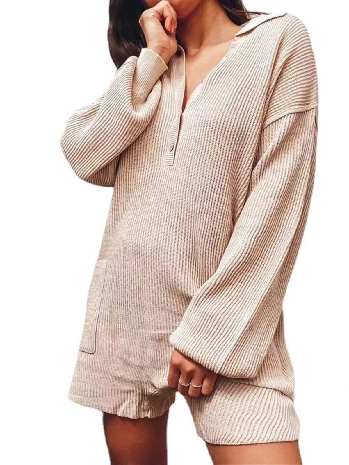 Ribbed Knit Long Sleeve Romper - Lilixa.store
