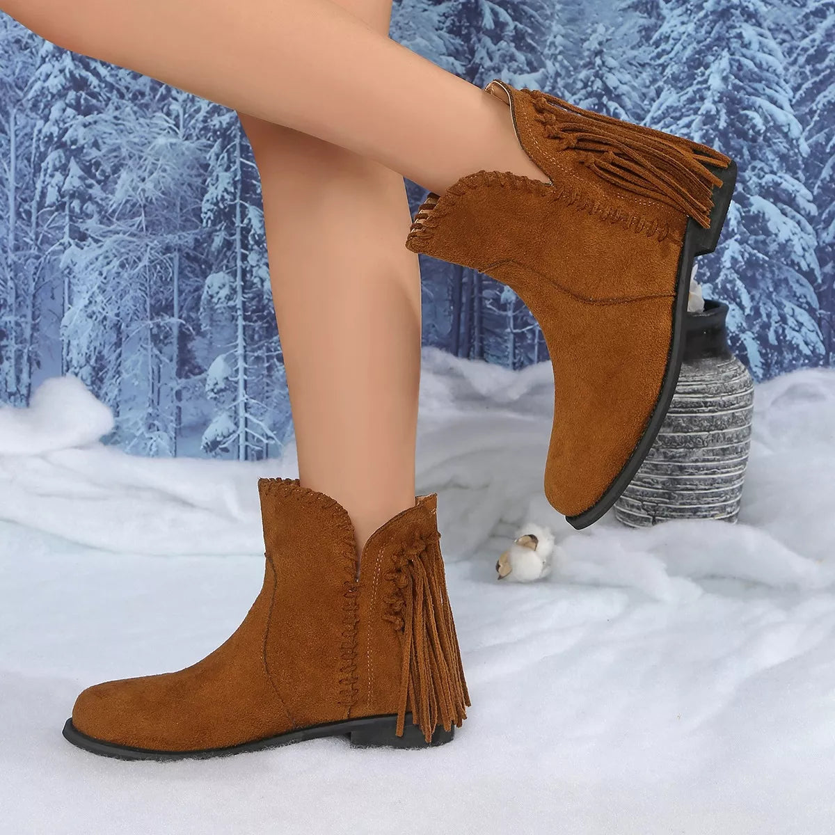 Fringe Point Toe Ankle Boots - Lilixa.store