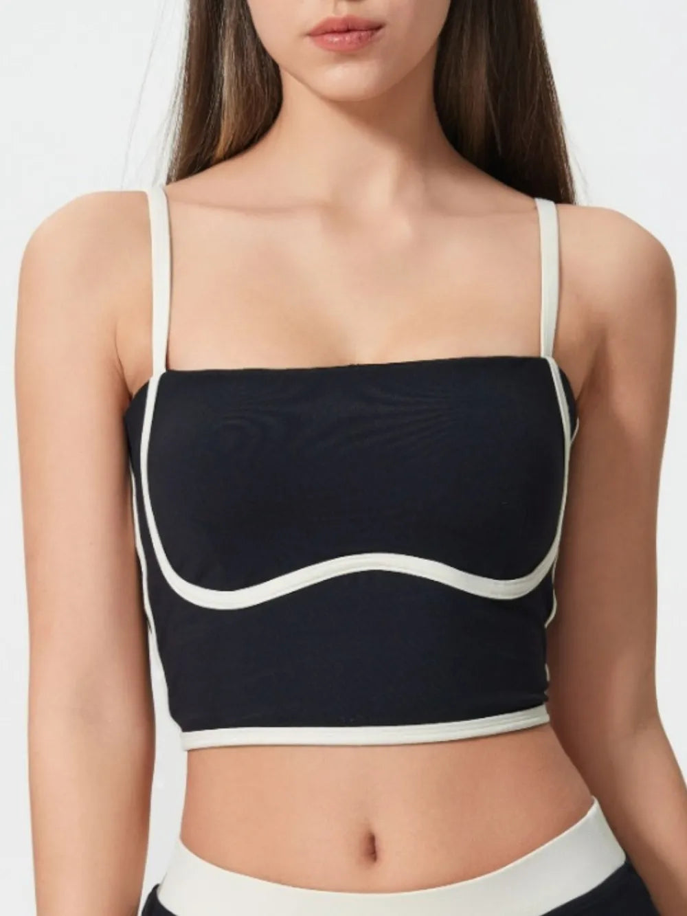 Millennia Contrast Trim Square Neck Active Cami with Detachable Chest Pads - Lilixa.store