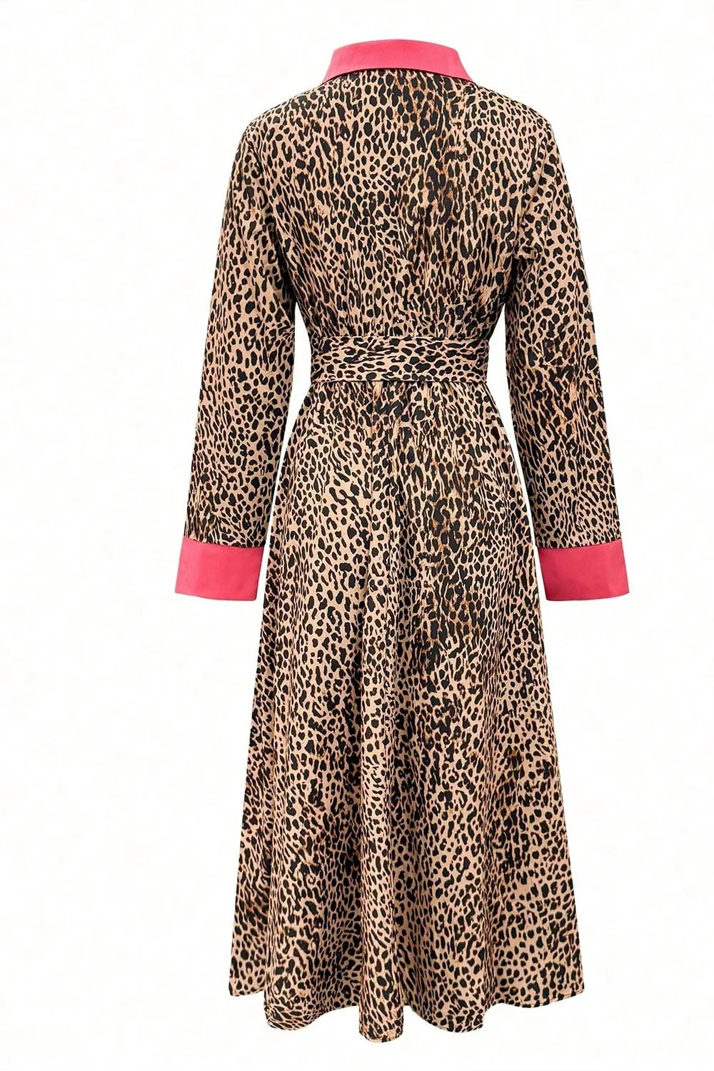Leopard Print Belted Maxi Shirt Dress - Lilixa.store