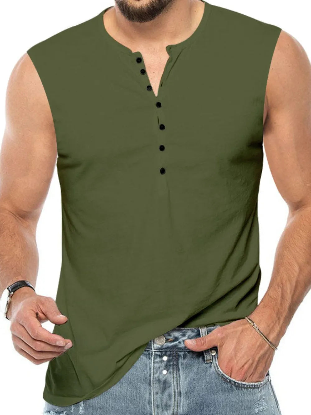 Men's Full Size Button Detail Tank Plus Size - Lilixa.store