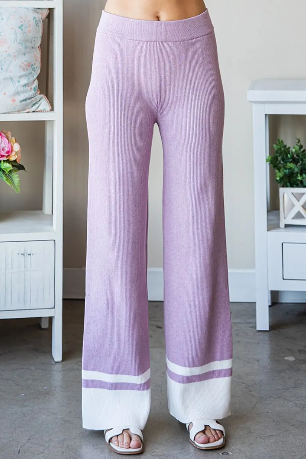 First Love Contrast Ribbed Knit Pants - Lilixa.store