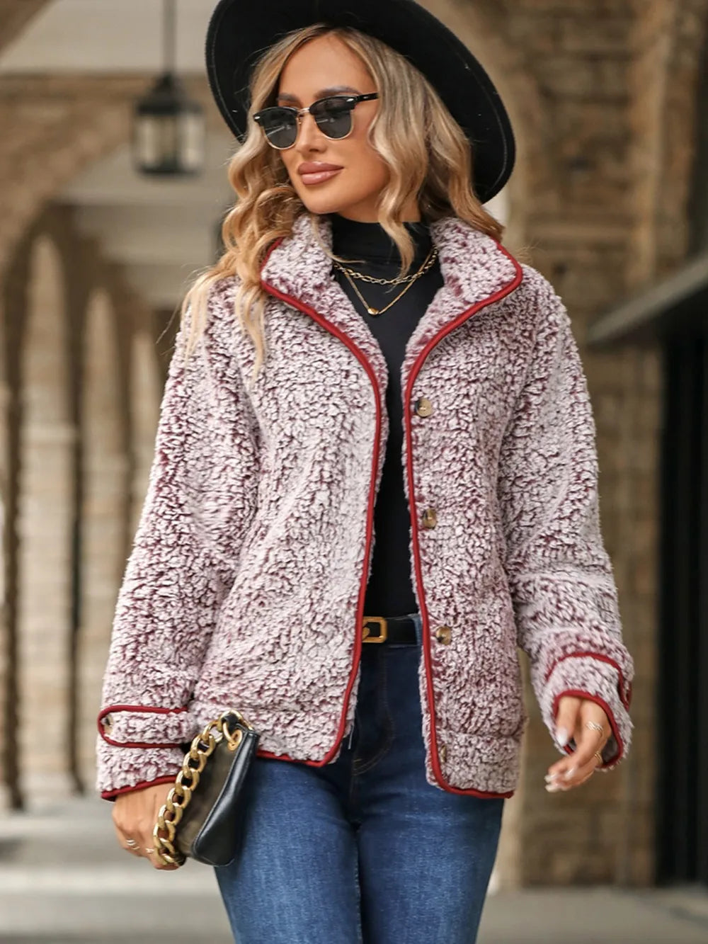 Fuzzy Pocketed Button Up Jacket - Lilixa.store