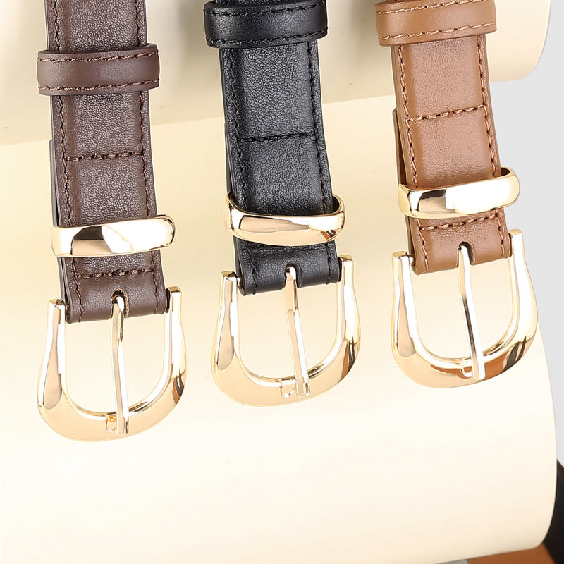 Leather Skinny Belt with Golden Buckle - Lilixa.store