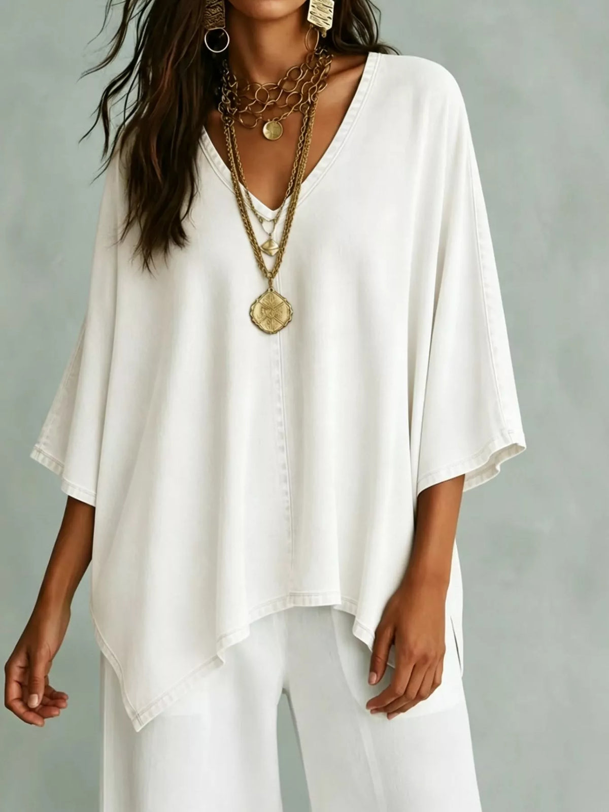 V-Neck Batwing Sleeve T-Shirt - Lilixa.store