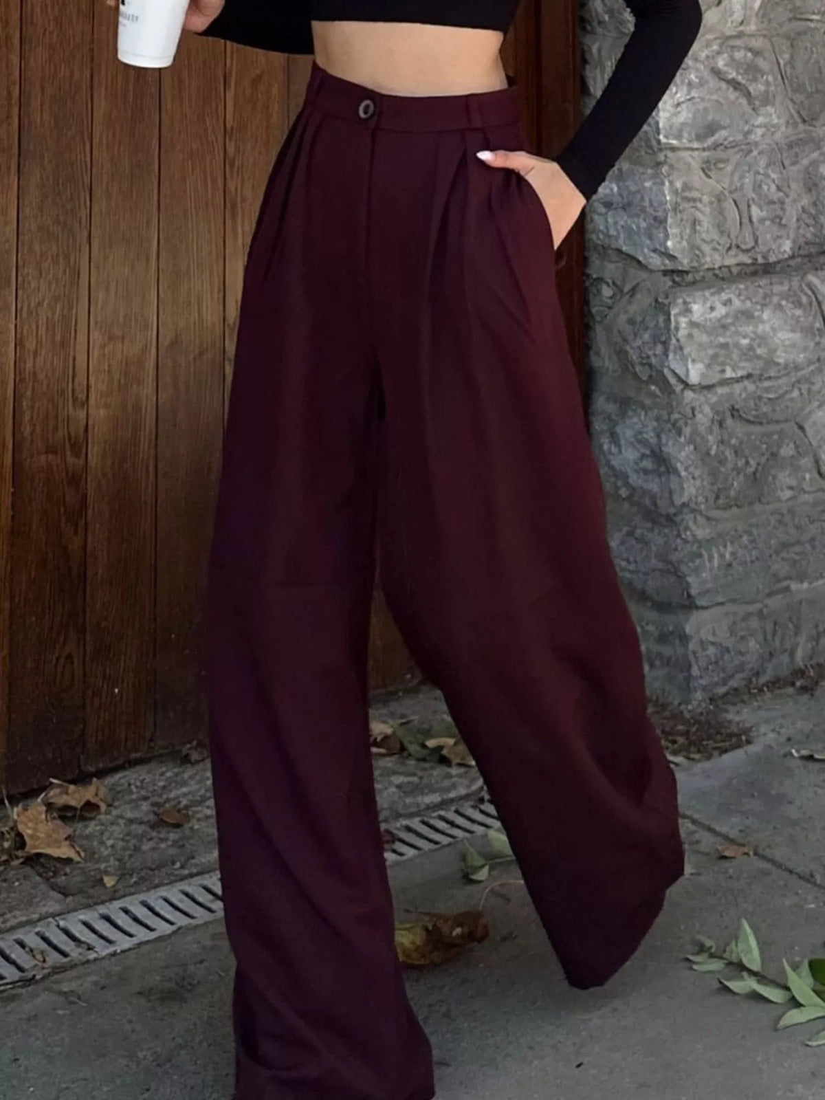 High-Waisted Pleated Wide-Leg Pants - Lilixa.store