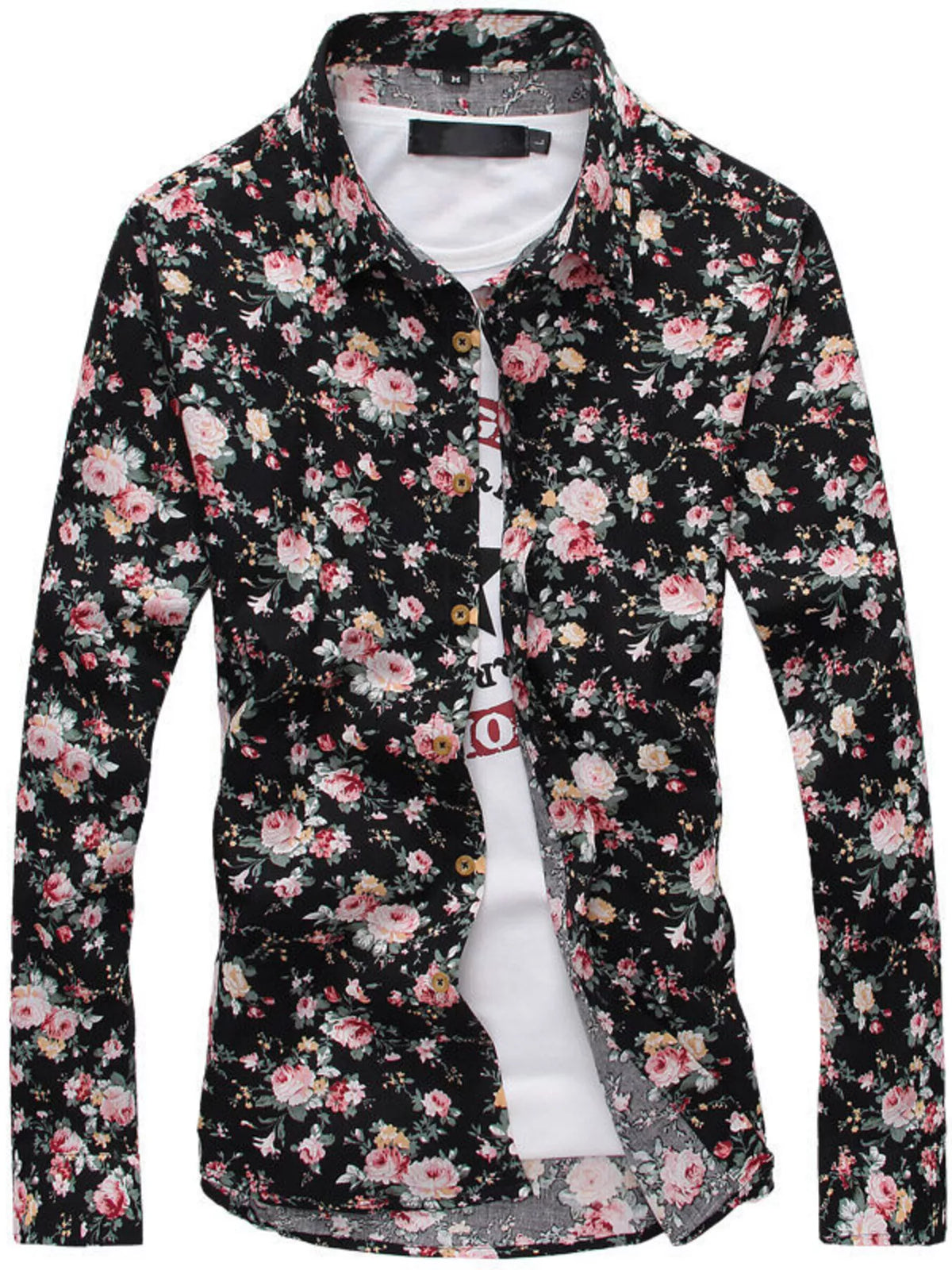 Men's Plus Size Floral Print Long Sleeve Shirt - Lilixa.store