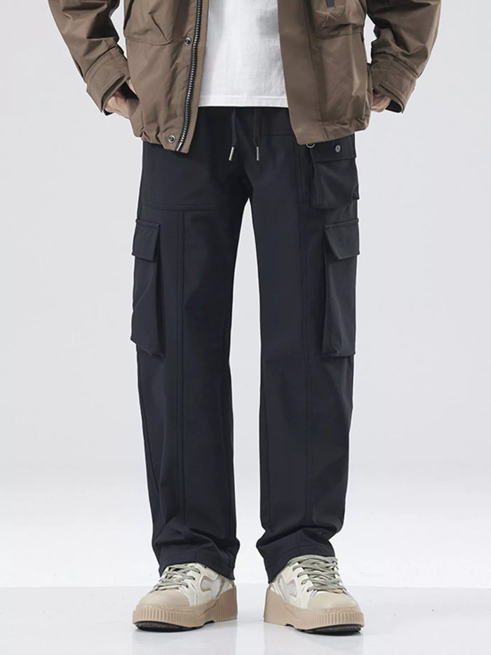 Men's Full Size Drawstring Wide Leg Pants Plus Size in Black