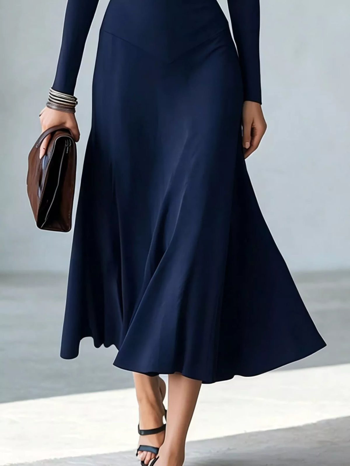 Full Size Mock Neck Cut-Out Long Sleeve Midi Dress Plus Size - Lilixa.store