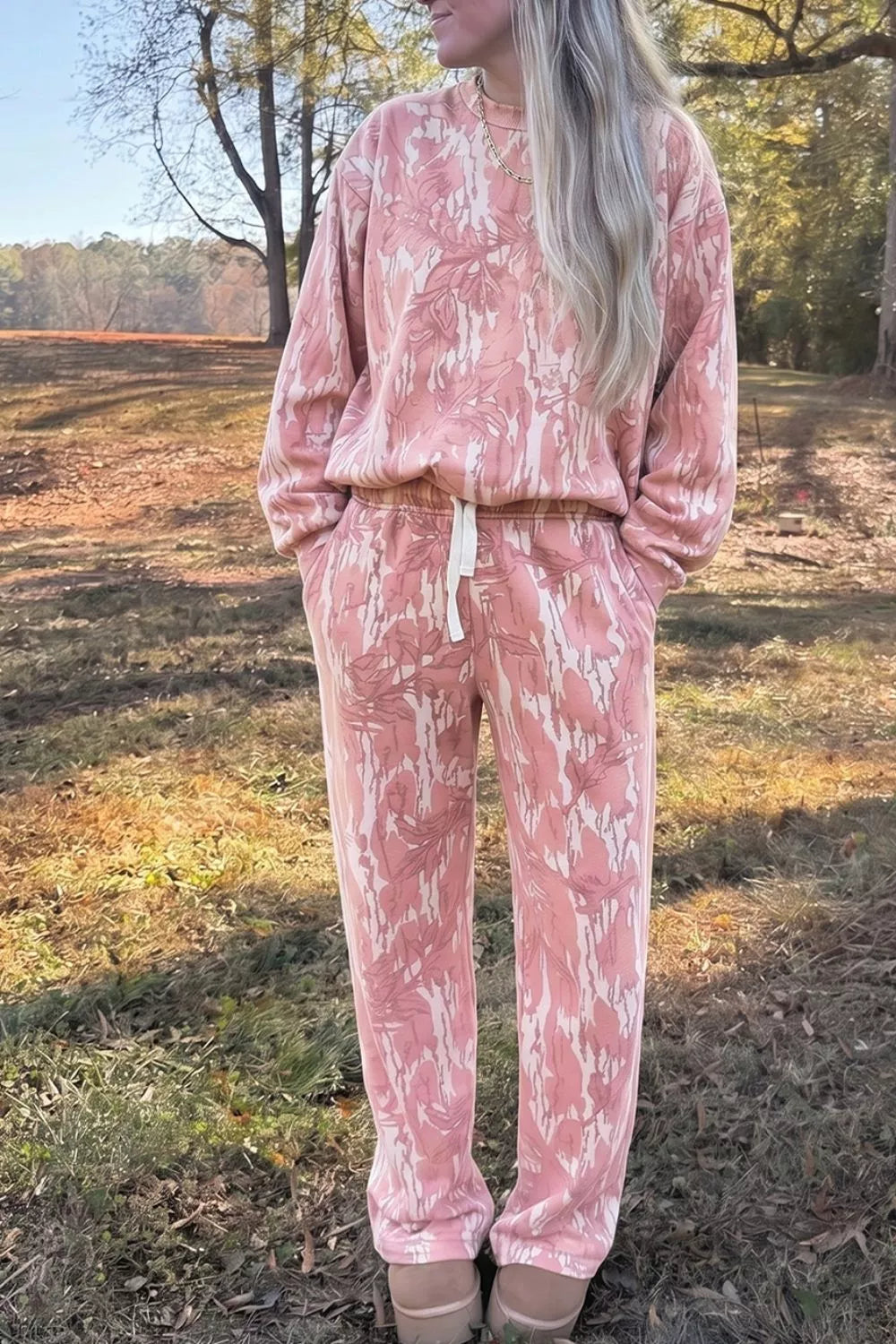 Multicolour Abstract Botanical Print Top and Drawstring Pants Set - Lilixa.store