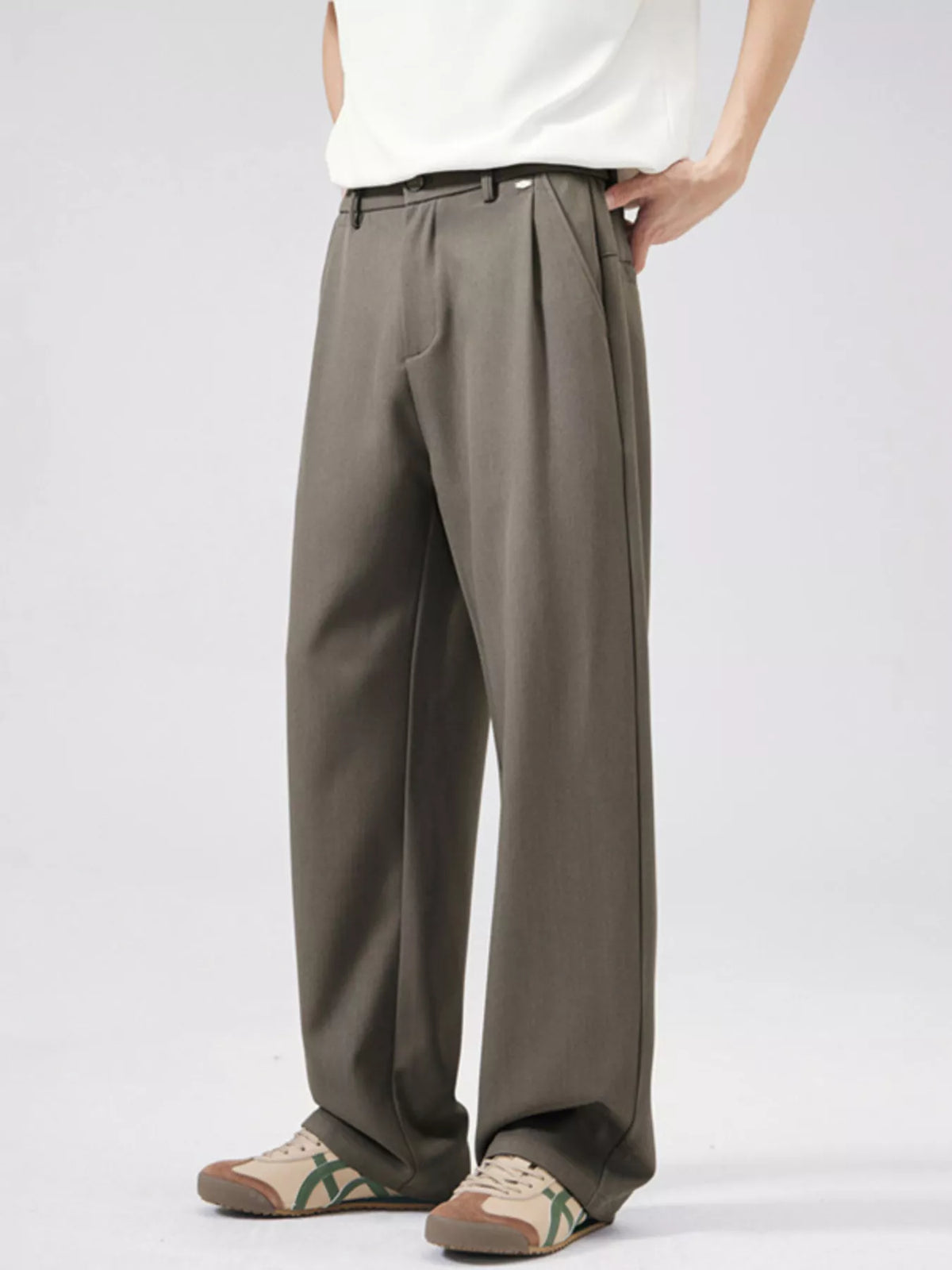 Men's Full Size Wide Leg Pleated Pants Plus Size