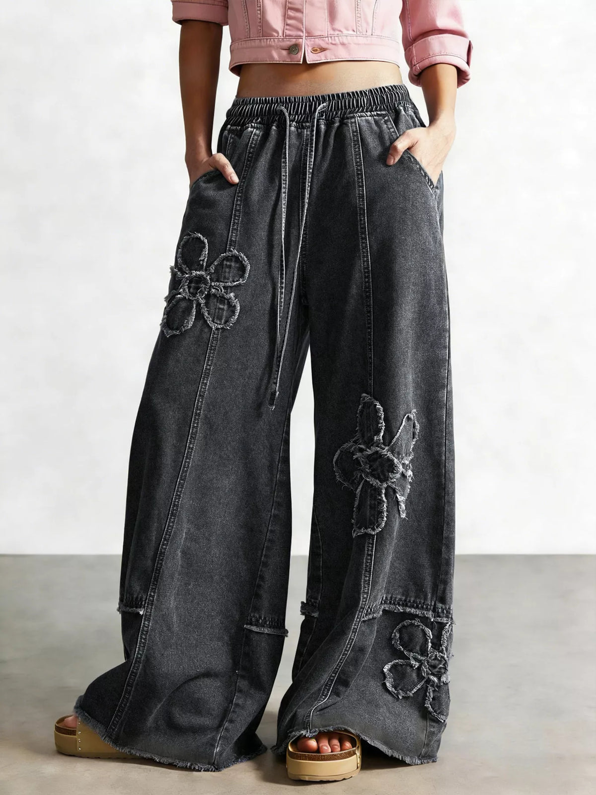Flower Wide Leg Jeans - Lilixa.store