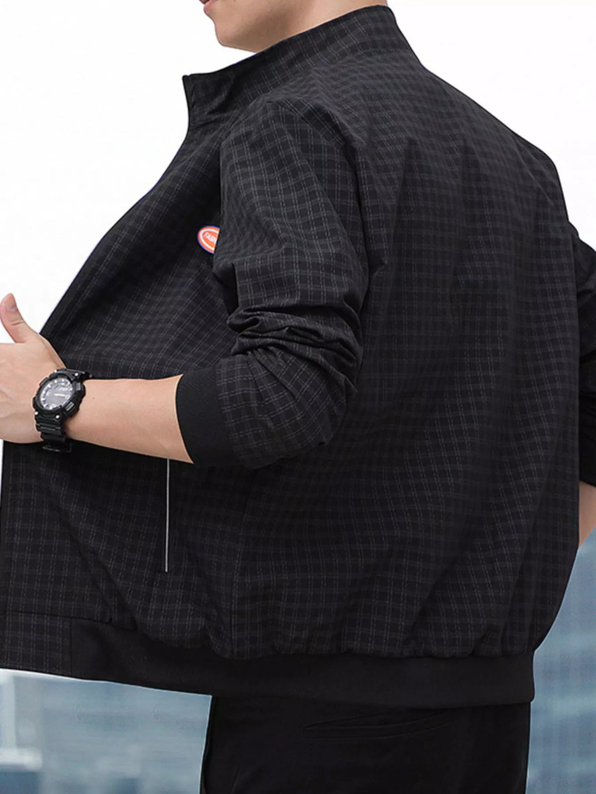 Men's Plus Size Plaid Lightweight Zip-Up Jacket - Lilixa.store