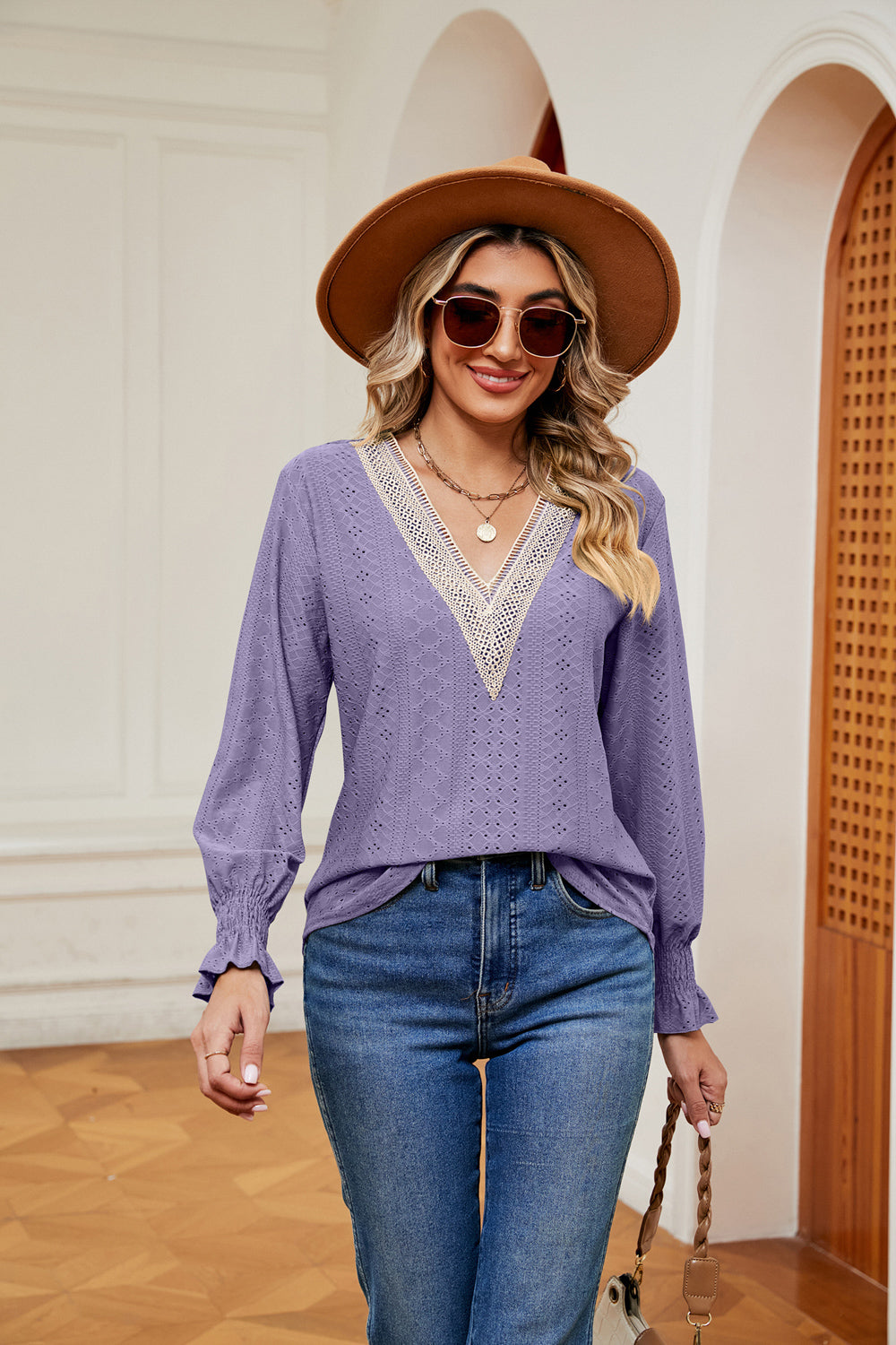 Contrast Flounce Sleeve Blouse, view 14