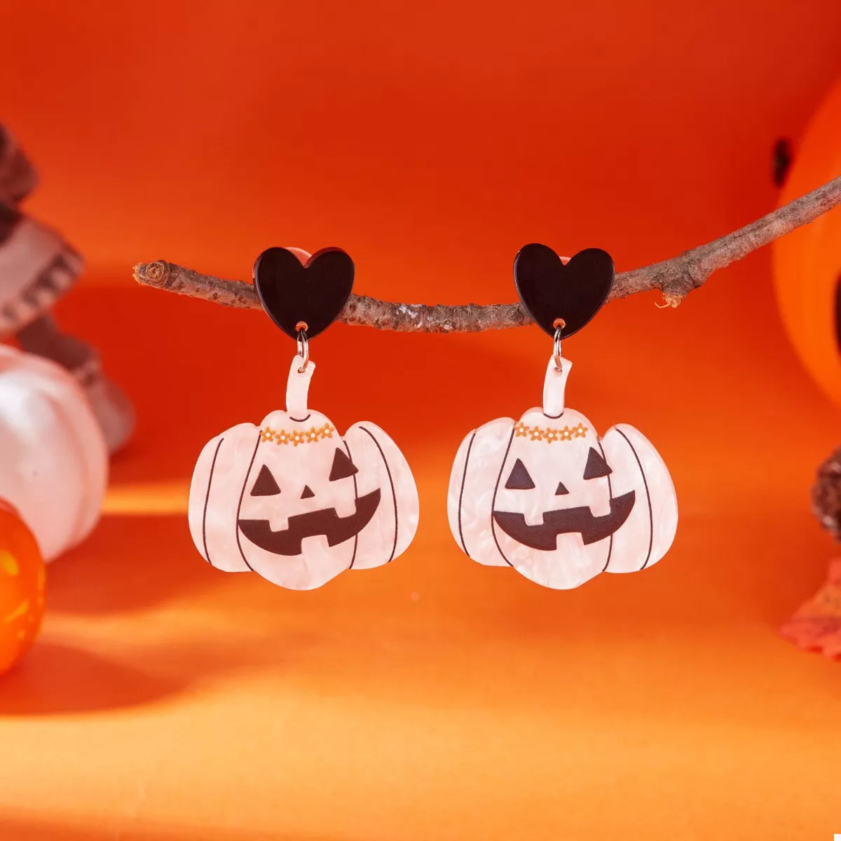 Halloween Pumpkin Heart Drop Earrings - Lilixa.store