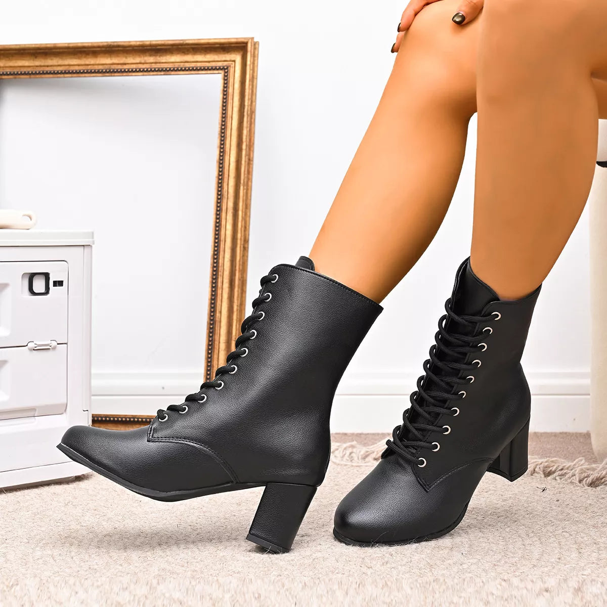 Round Toe Block Heels Boots