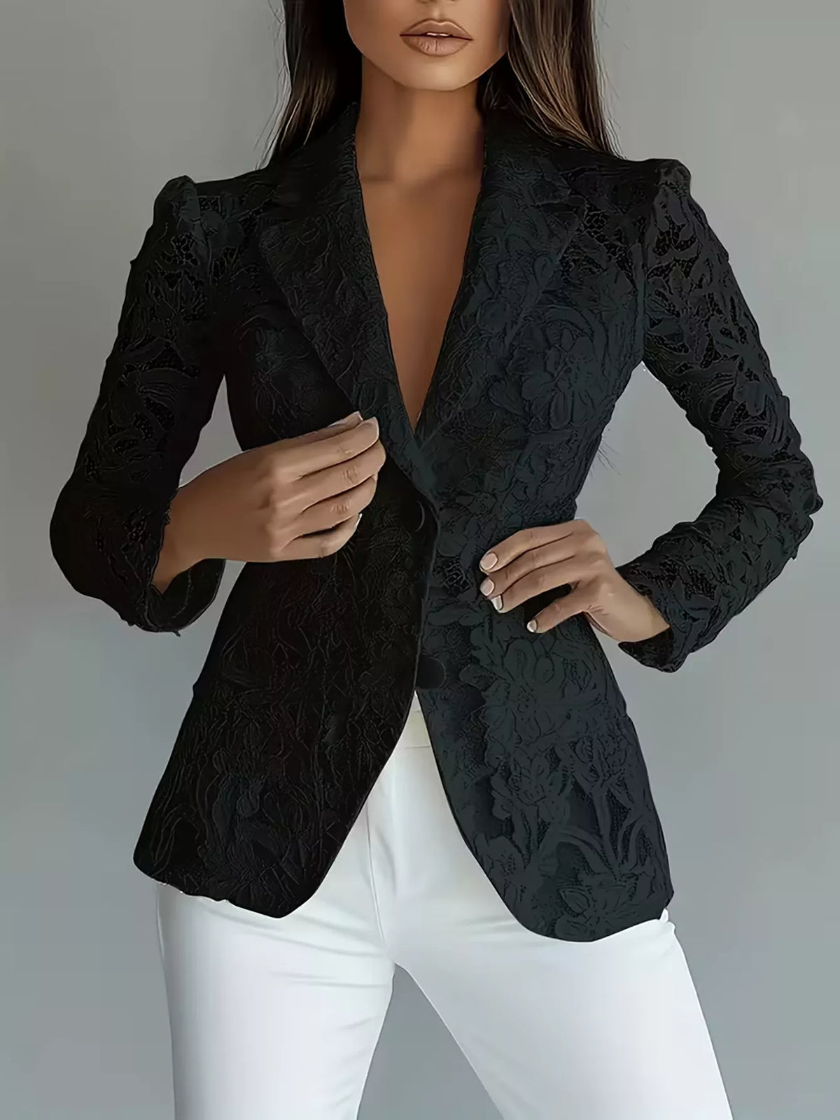 Lace Button Up Fitted Blazer - Lilixa.store