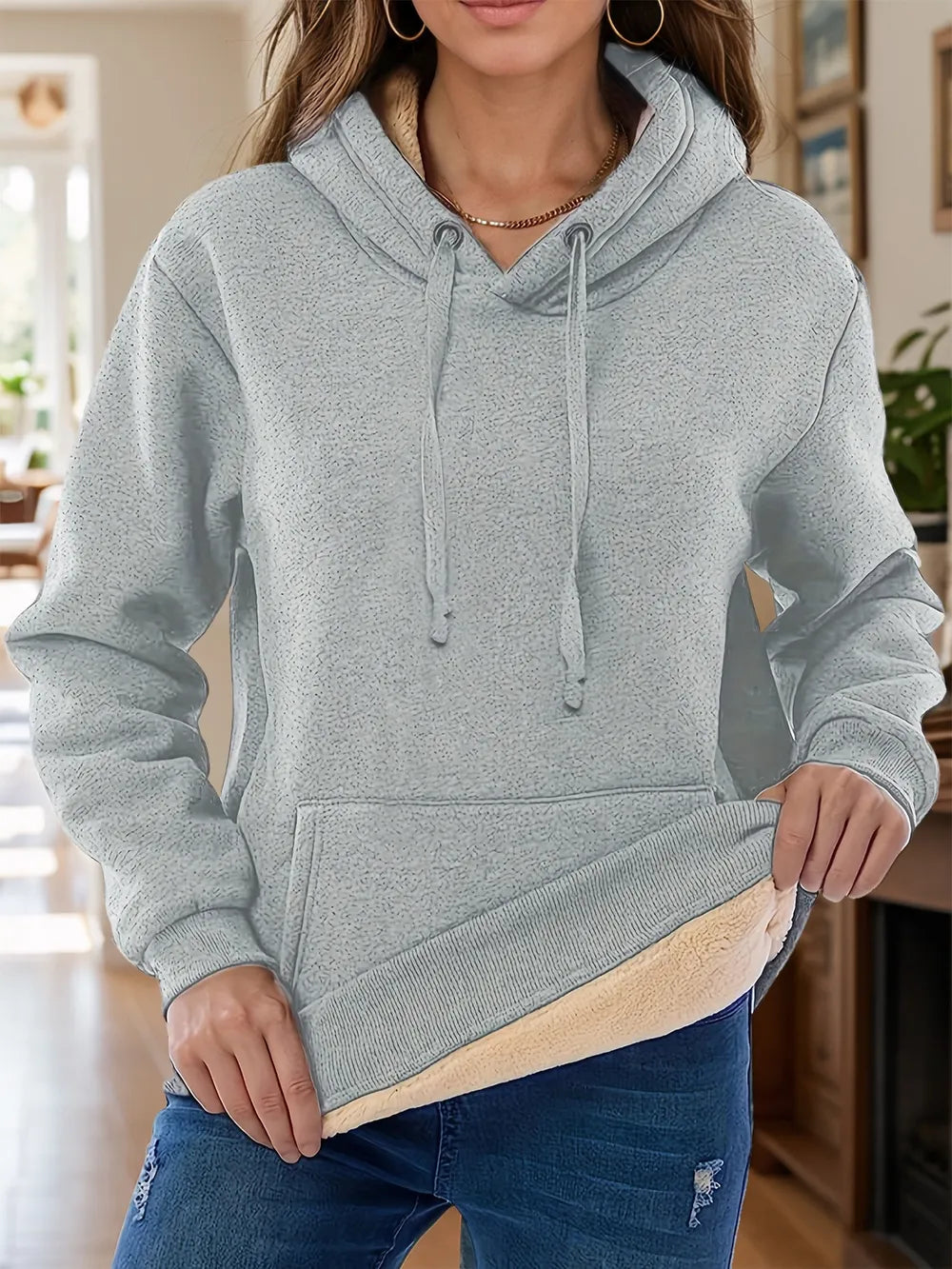 Drawstring Long Sleeve Hoodie with Kangaroo Pocket - Lilixa.store
