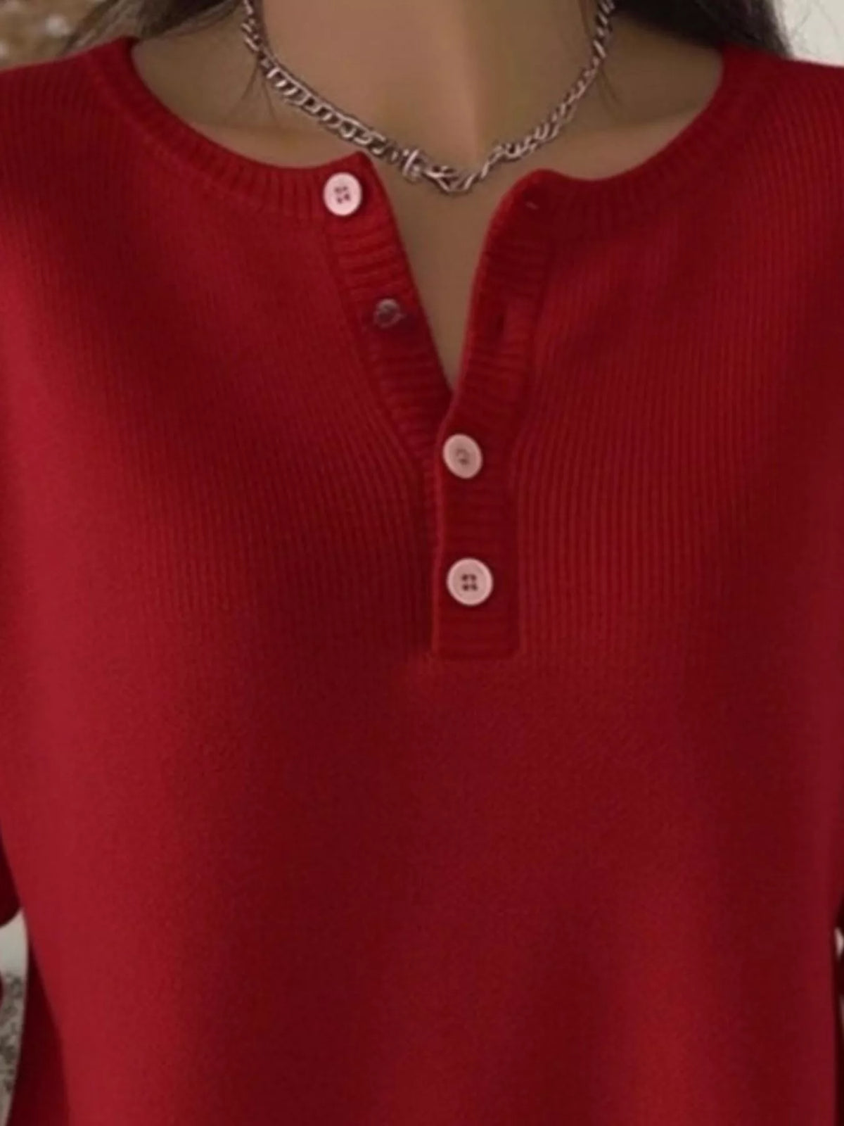 Full Size Button Detail Ribbed Knit Sweater Plus Size