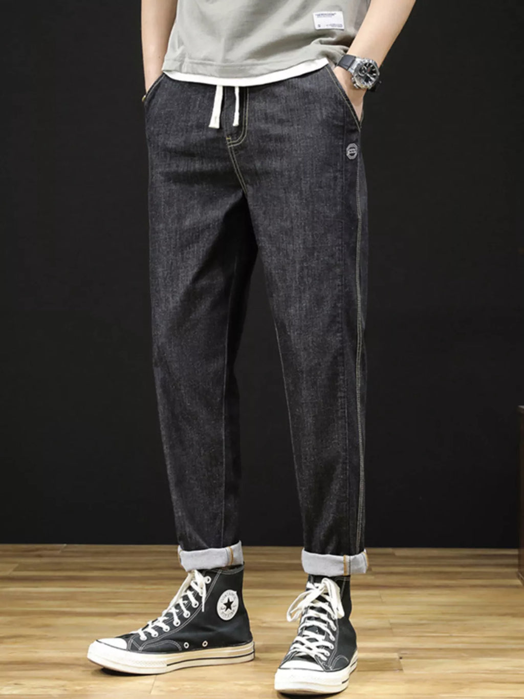 Men's Plus Size Drawstring Straight Leg Jeans - Lilixa.store