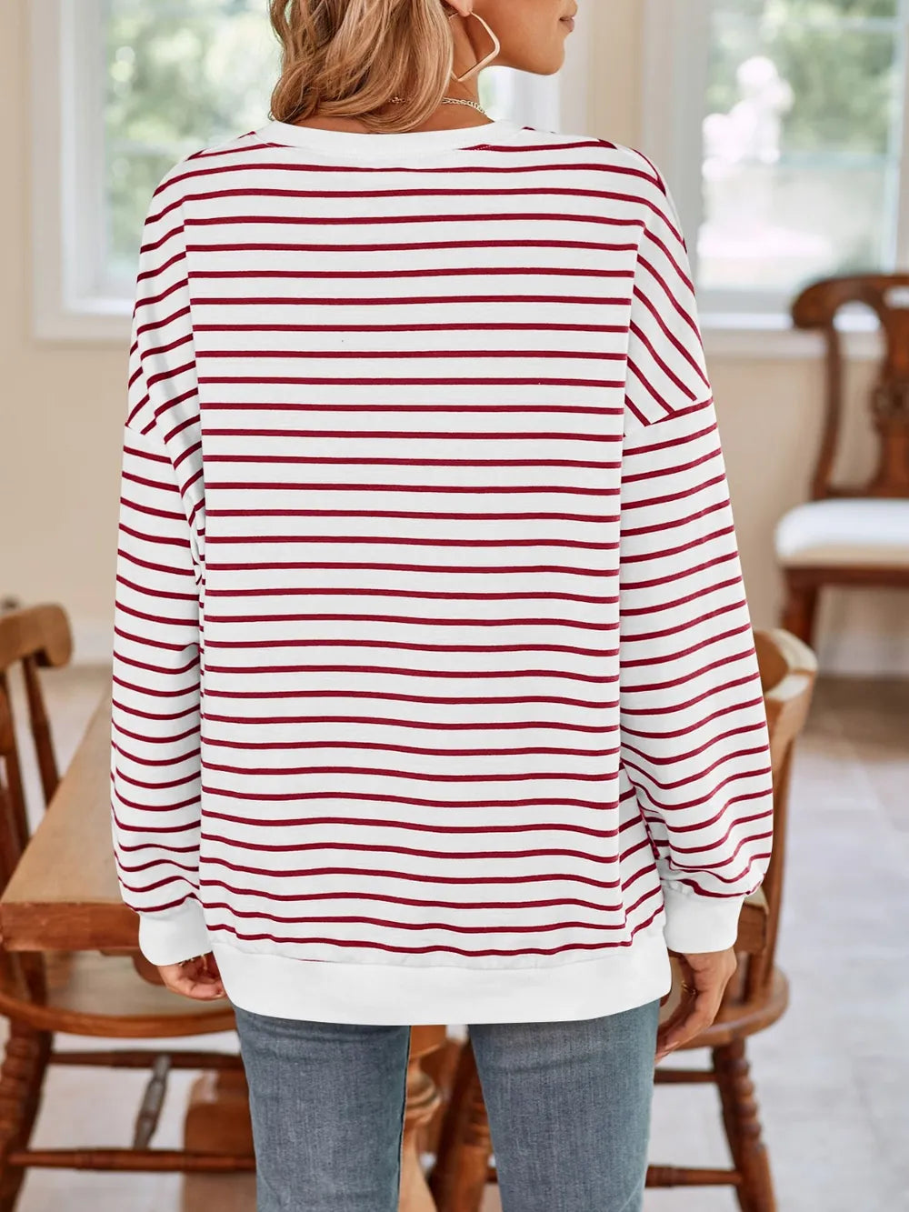 Lovelet Striped Round Neck Long Sleeve Sweatshirt - Lilixa.store