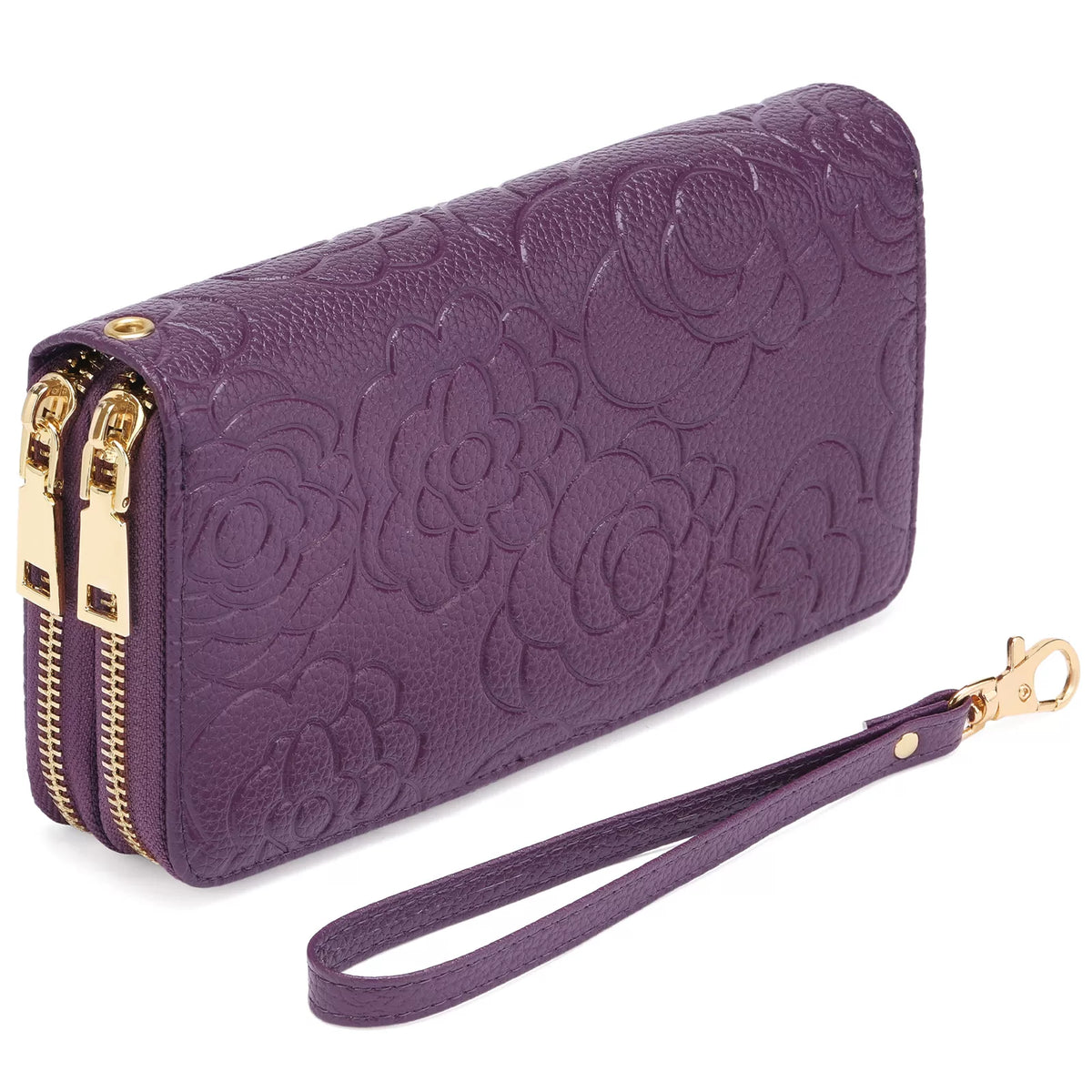 Embossed Floral Pattern Double Zipper Wallet - Lilixa.store