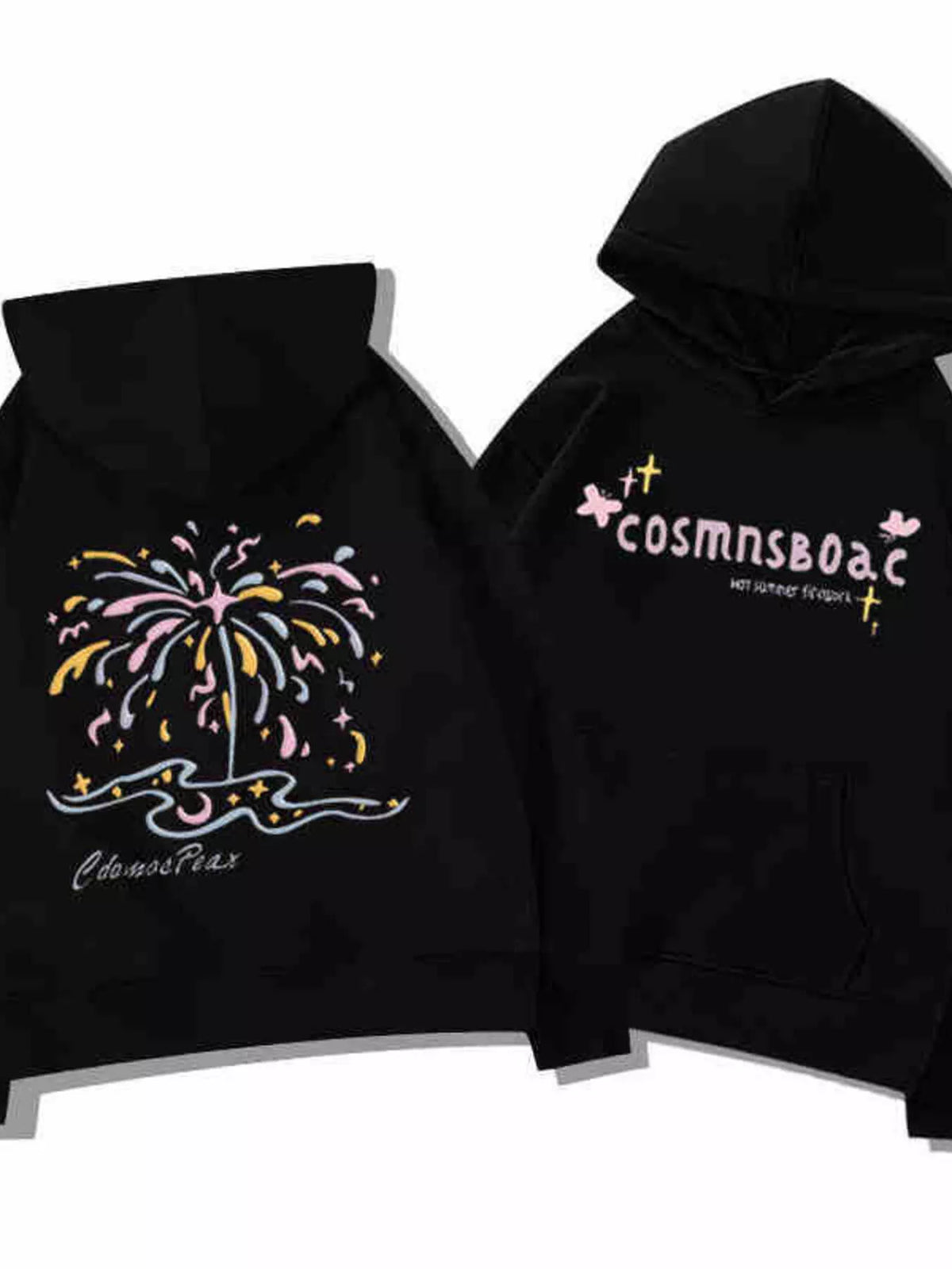 Full Size Fireworks Graphic Kangaroo Pocket Hoodie Plus Size
