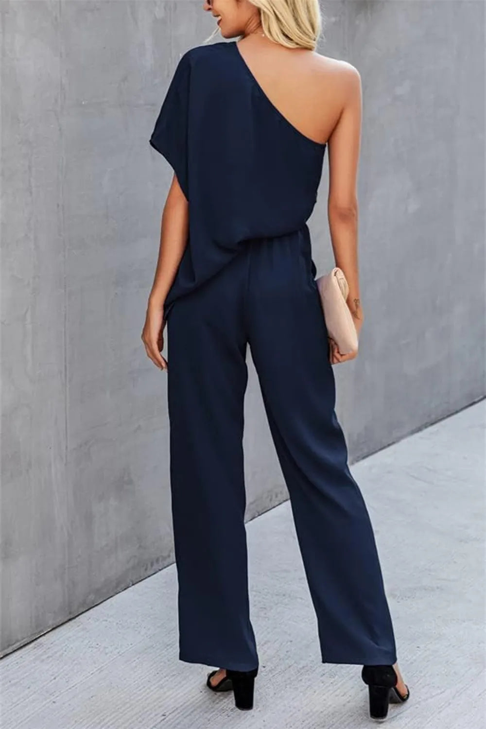 Single Shoulder Short Sleeve Jumpsuit - Lilixa.store