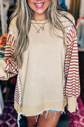 Slit Striped Long Sleeve Sweatshirt - Lilixa.store