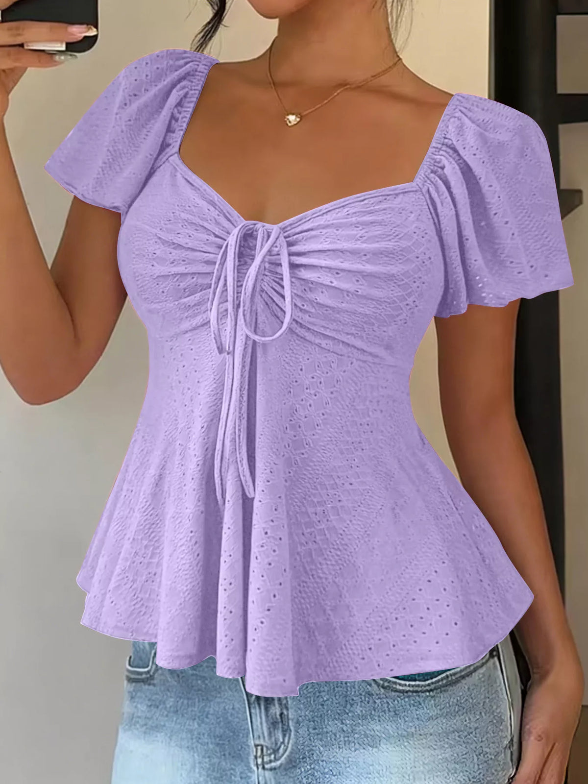 Sweetheart Neck Flutter Sleeve Top - Lilixa.store