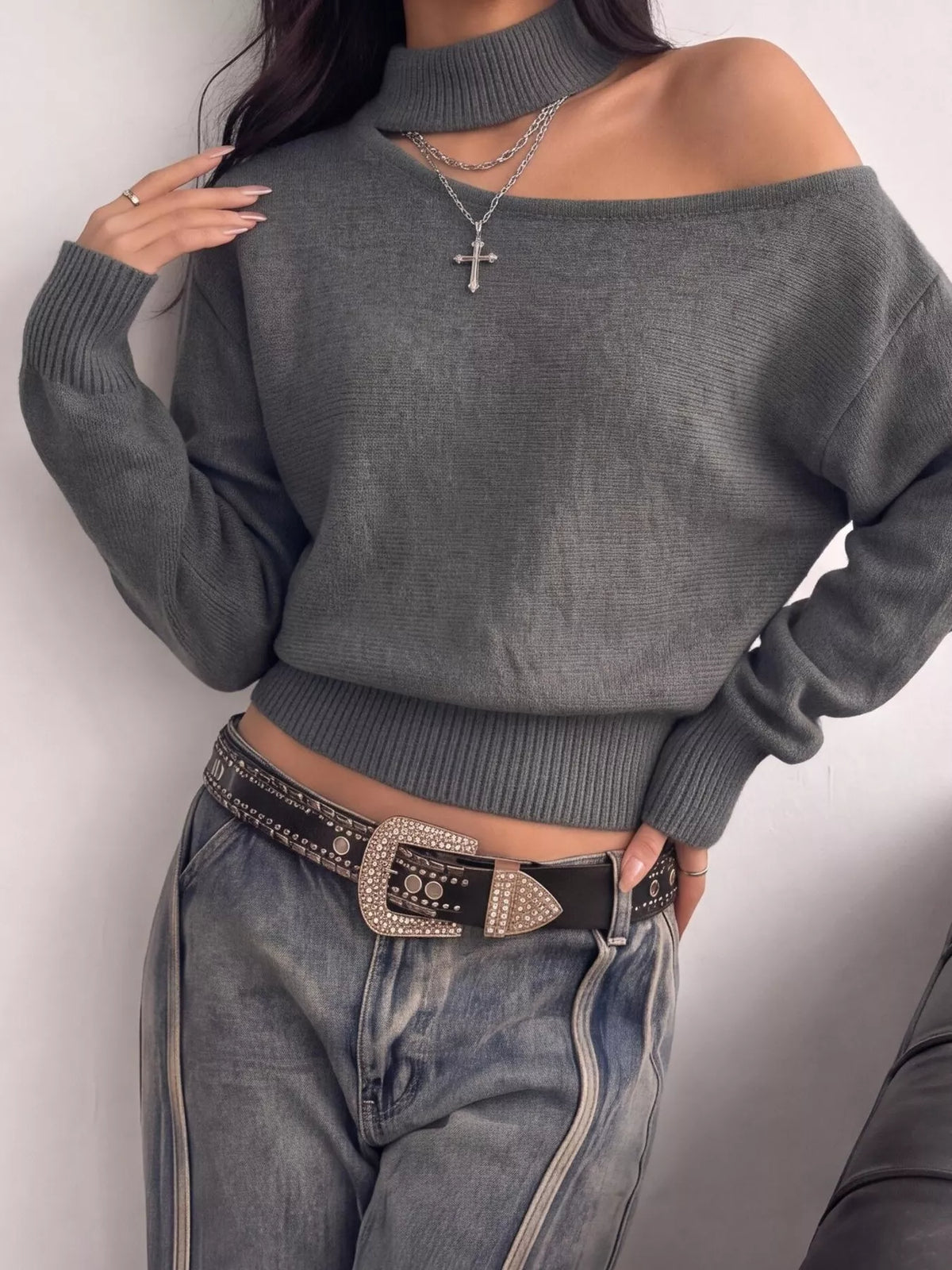 Cold-Shoulder Dropped Shoulder Sweater