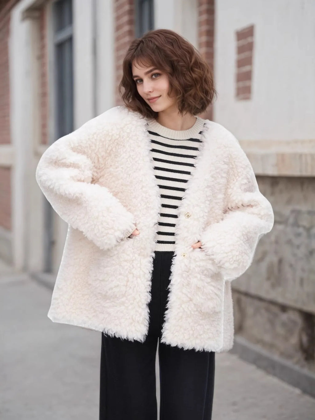 Fleece Button Up Long Sleeve Outerwear - Lilixa.store