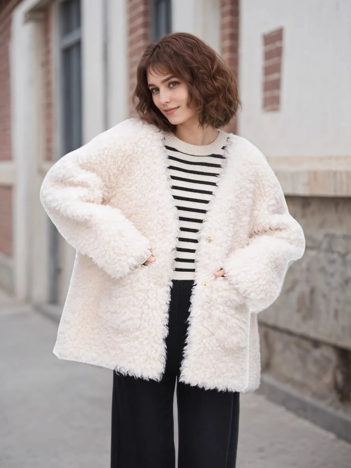 Fleece Button Up Long Sleeve Outerwear - Lilixa.store