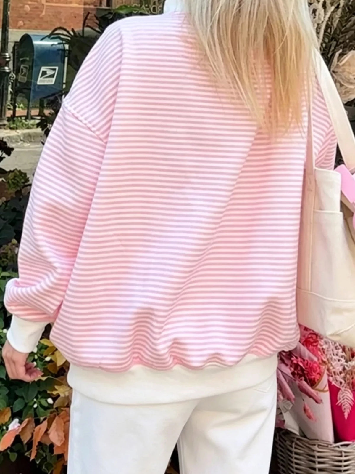 Oversized Striped Crew Neck Sweatshirt, view 6