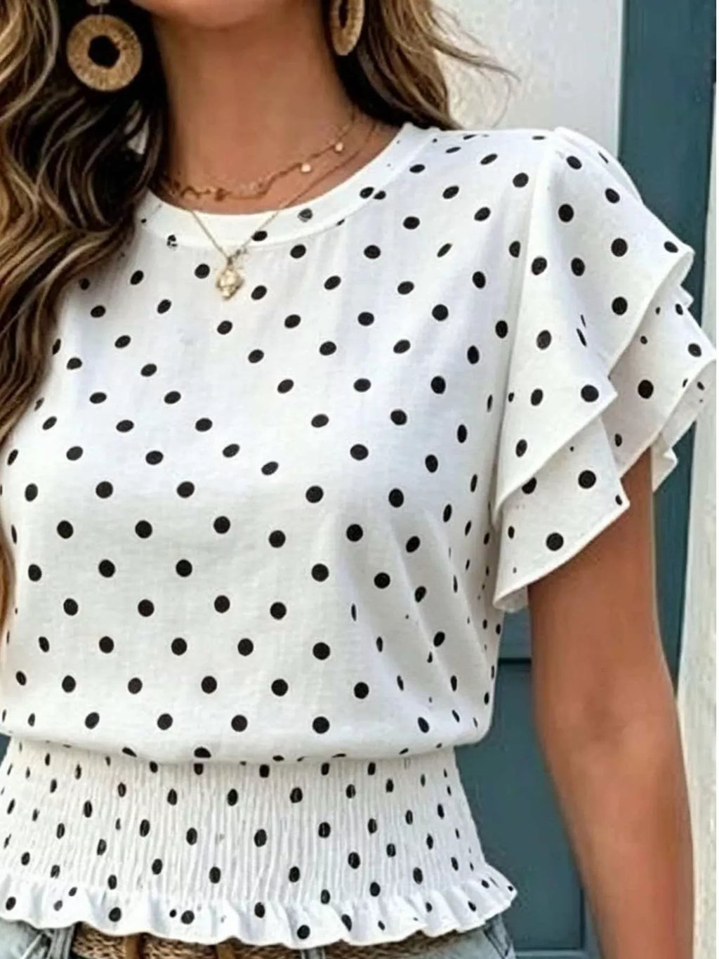 Polka Dot Ruffle Sleeve Blouse - Lilixa.store