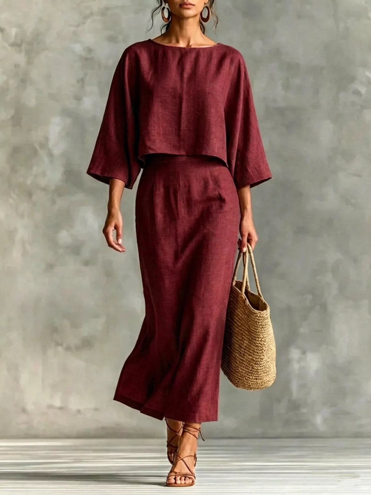 Full Size Solid Color Cropped Top and Midi Skirt Set Plus Size - Lilixa.store