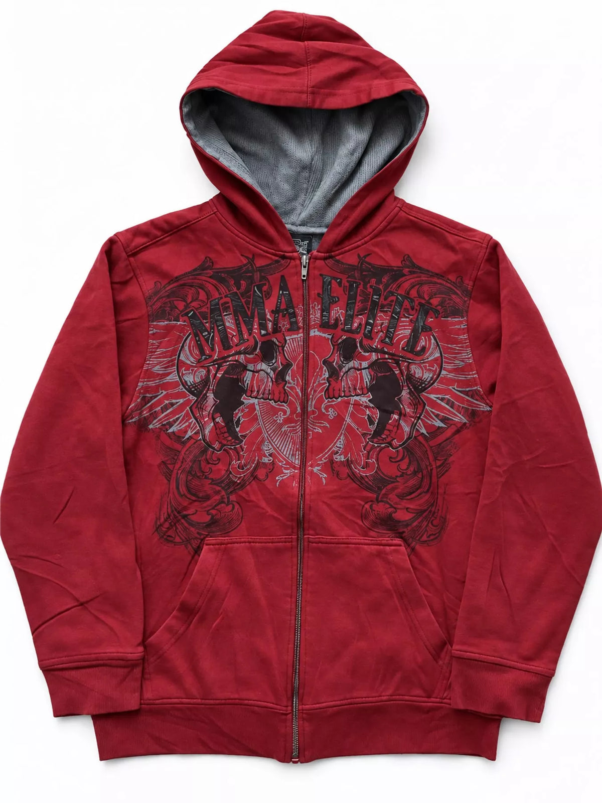 Halloween Gothic Graphic Zip-Up Hoodie in Scarlet
