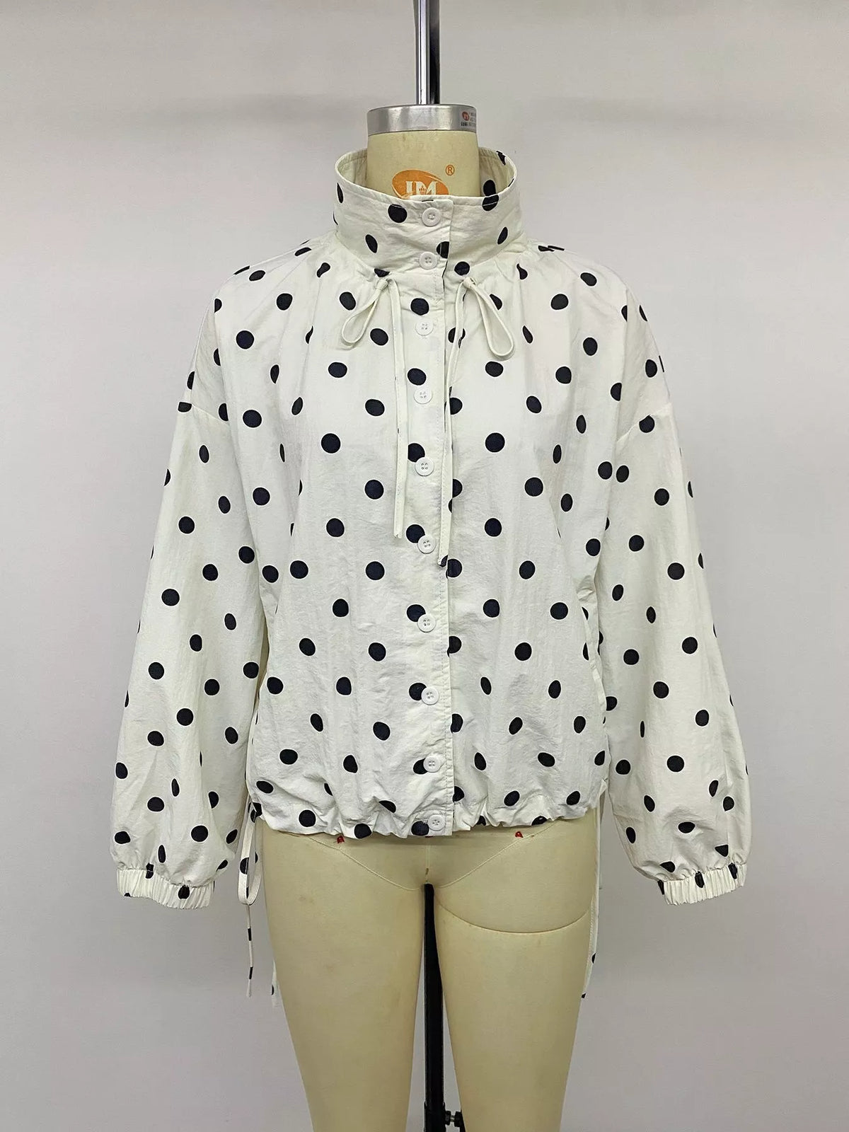Polka Dot Stand-Collar Casual Jacket