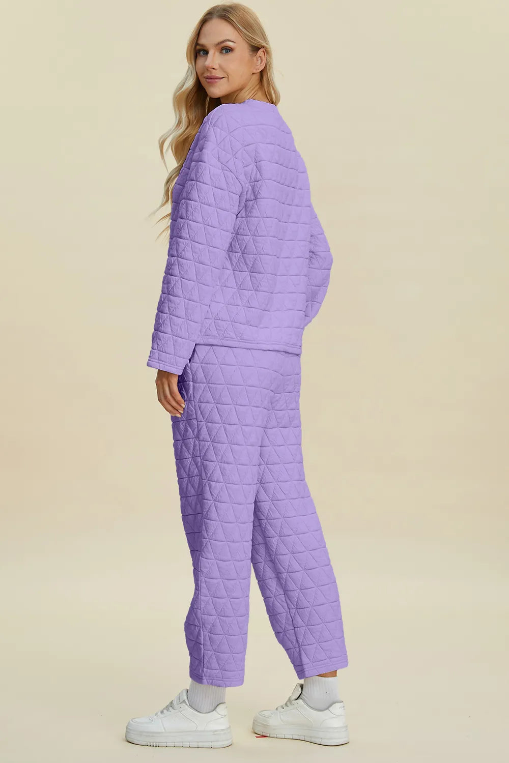 Double Take Full Size Texture Round Neck Long Sleeve Top and Pants Set - Lilixa.store