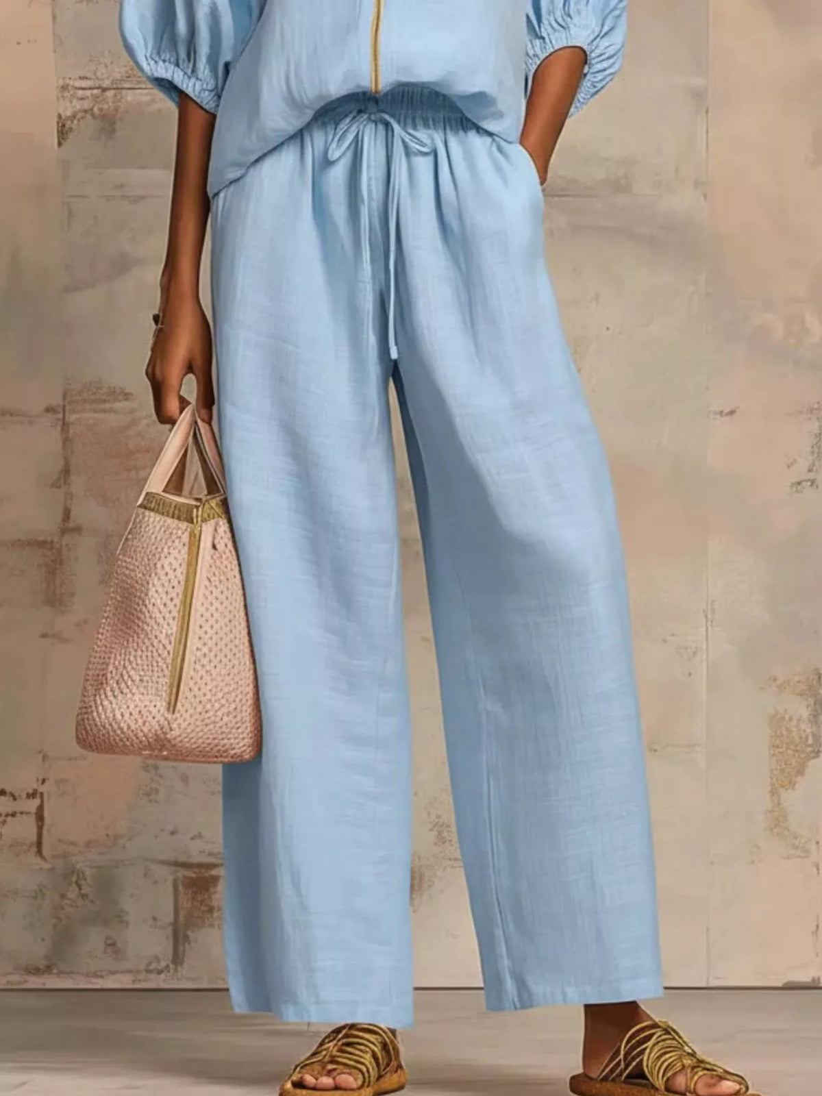Full Size Zip-Front Top and Wide-Leg Pants Set Plus Size - Lilixa.store