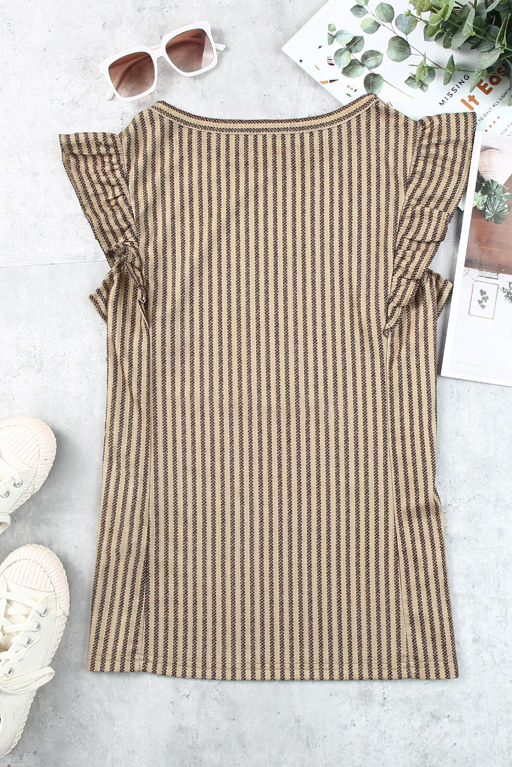 Striped Flutter Sleeve Tank - Lilixa.store